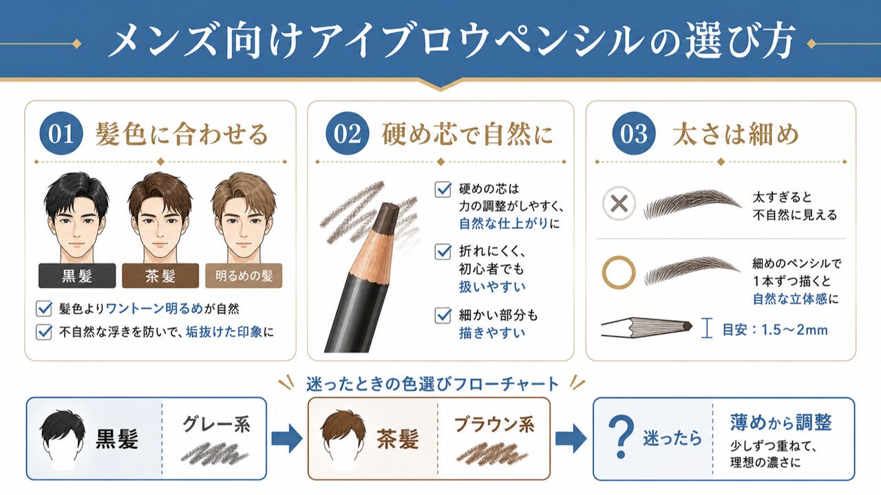 メンズ眉毛のアイブロウペンシルの書き方｜初心者でも自然に描けるコツの要点を整理した図解