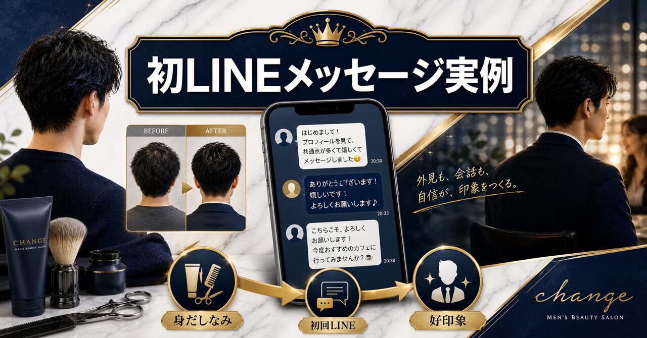 マッチングアプリ成功の鍵!初LINEで女性の心を鷲掴みにする鉄板メッセージ例文50選をメンズ美容サロンオーナーが徹底解説のアイキャッチ