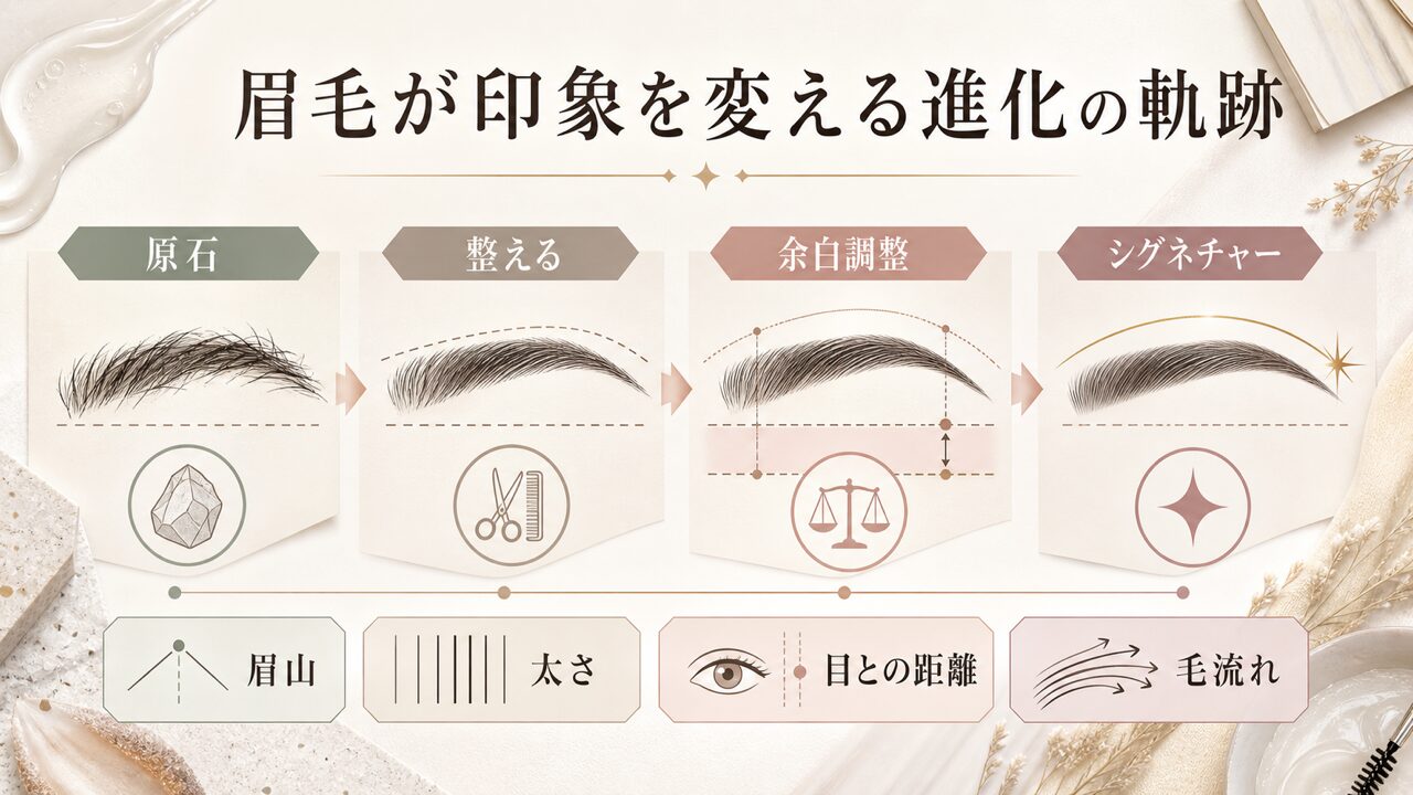 原石から「シグネチャー」へ。目黒蓮、眉毛の進化の軌跡の図解