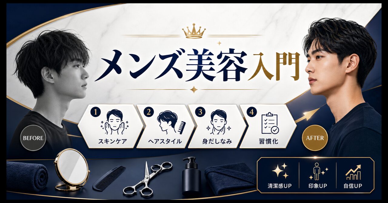 【初心者完全ガイド】メンズ美容は何から始める?垢抜け男子になるための7ステップを徹底解説のアイキャッチ