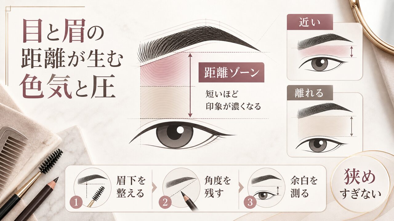 「目と眉の距離」が作る、逃げ場のない色気と圧迫感の図解