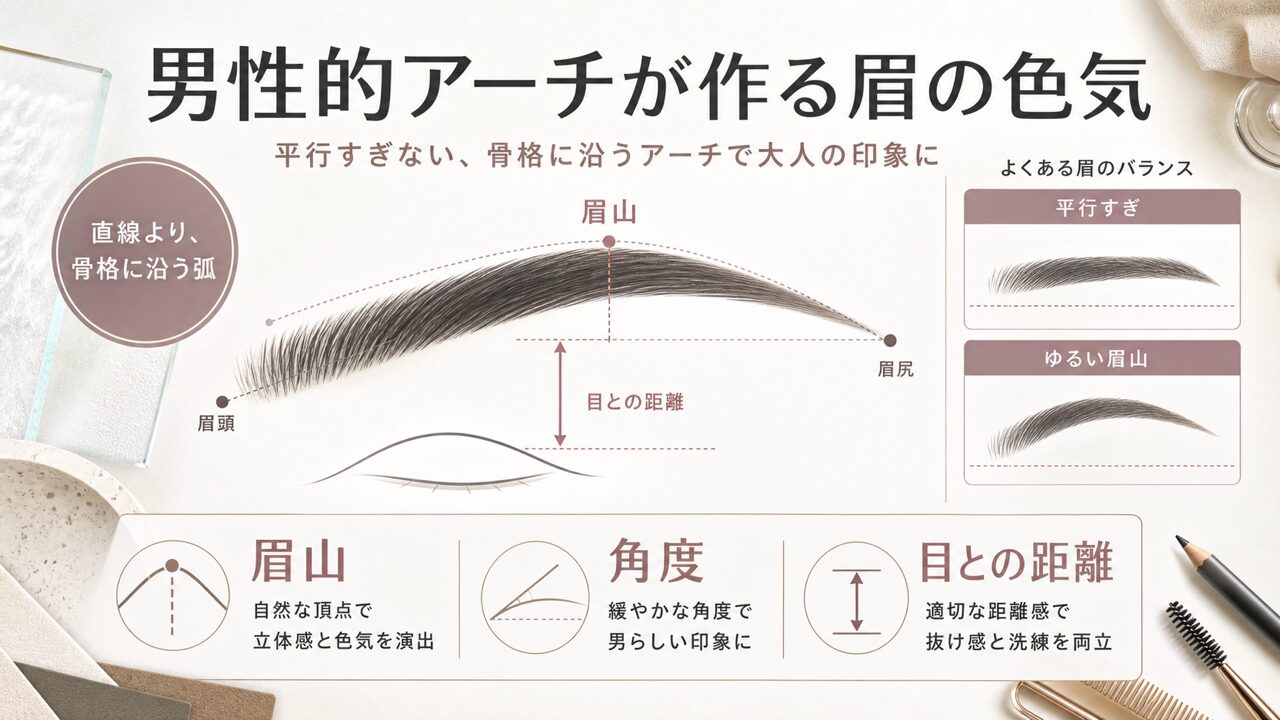 「平行」ではない。「男性的アーチ」が作る色気の正体の図解
