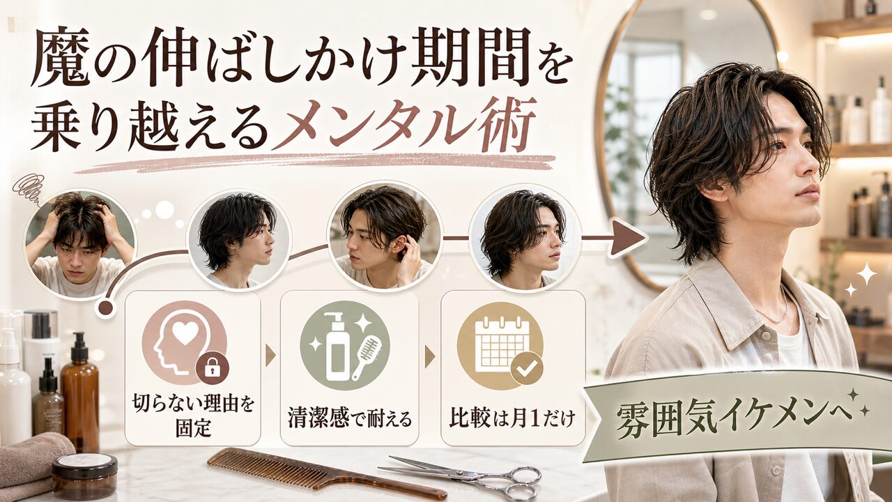 多くの男が脱落する「魔の伸ばしかけ期間」を完全攻略するメンタル術の図解
