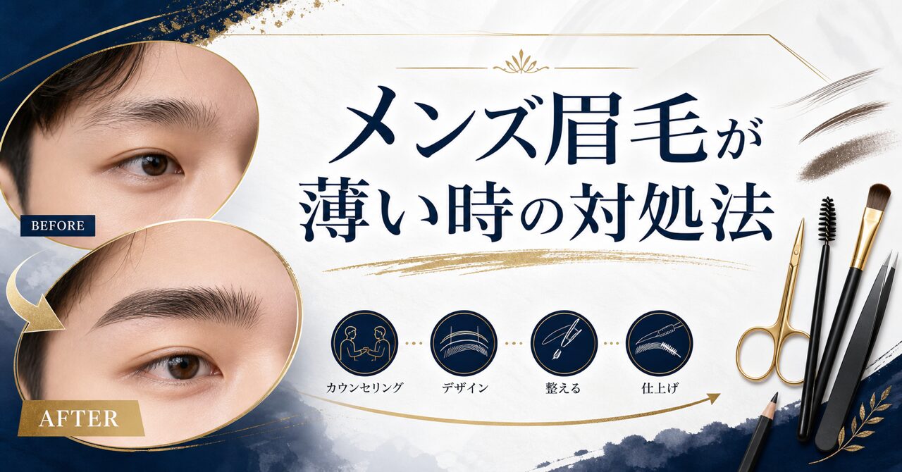メンズ眉毛が薄い時の対処法｜増毛テクニックとアイブロウメイクをプロが解説のアイキャッチ