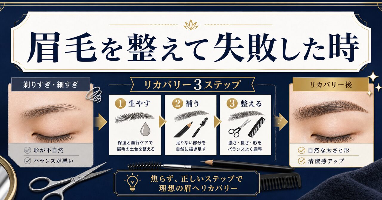 眉毛を整えて失敗した時のリカバリー法｜剃りすぎ・細すぎの修正テクニックのアイキャッチ
