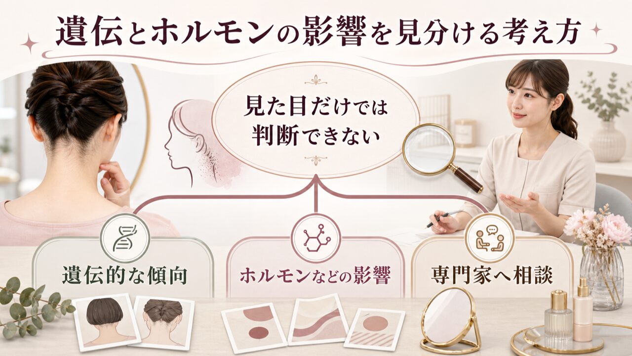 遺伝とホルモン、どちらが影響しているか見分ける方法の図解